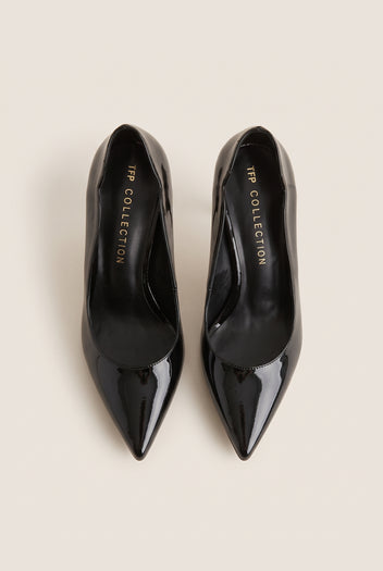 Stiletto Pumps Pointed Toe Scallop - Black Patent