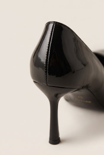 Stiletto Pumps Pointed Toe Scallop - Black Patent