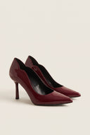 Stiletto Pumps Pointed Toe Scallop - Bordeaux Patent