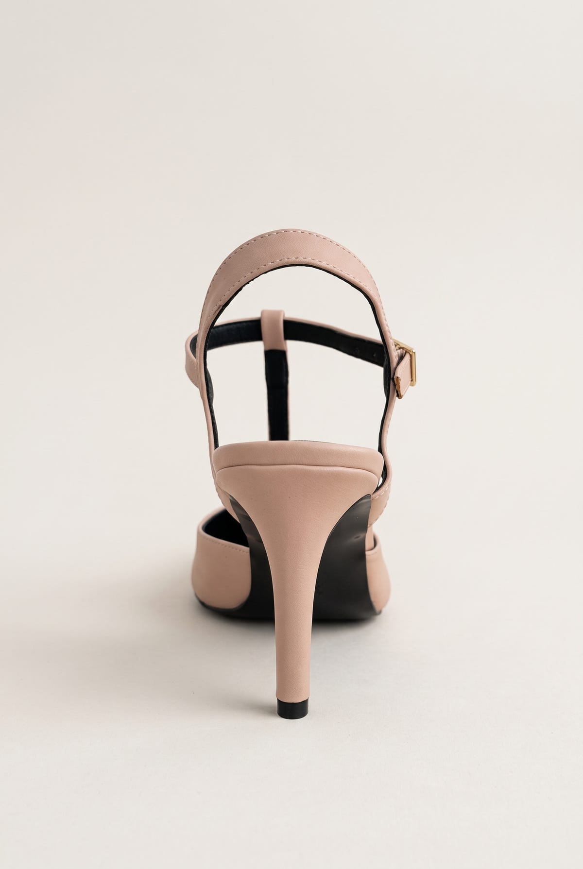 Stiletto Pumps T-Strap Pointed Toe - Nude Black Patent