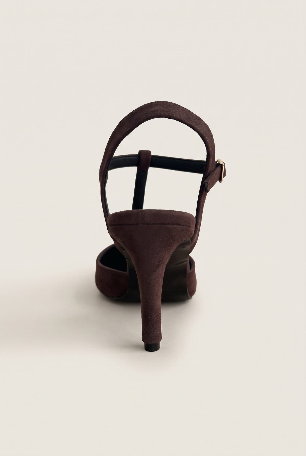 Stiletto Pumps T-Strap Pointed Toe - Chocolate Suede Patent