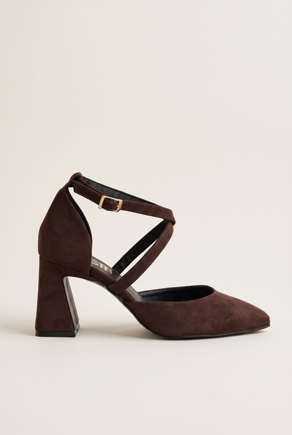 Block Heel Pumps Crossover Strap - Brown Suede
