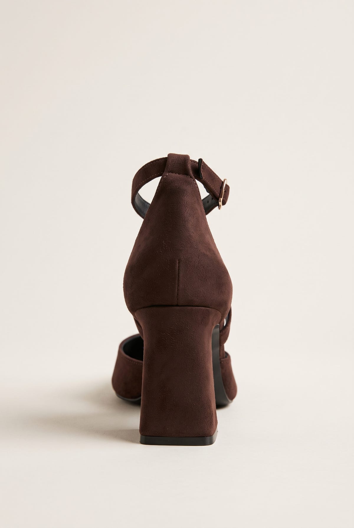 Block Heel Pumps Crossover Strap - Brown Suede