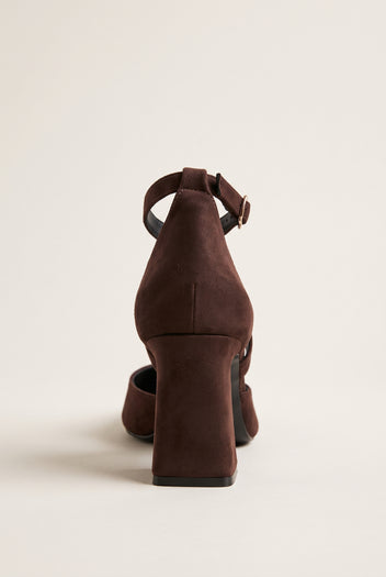 Block Heel Pumps Crossover Strap - Brown Suede