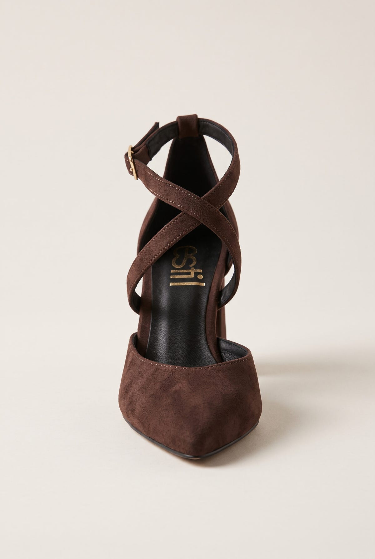 Block Heel Pumps Crossover Strap - Brown Suede