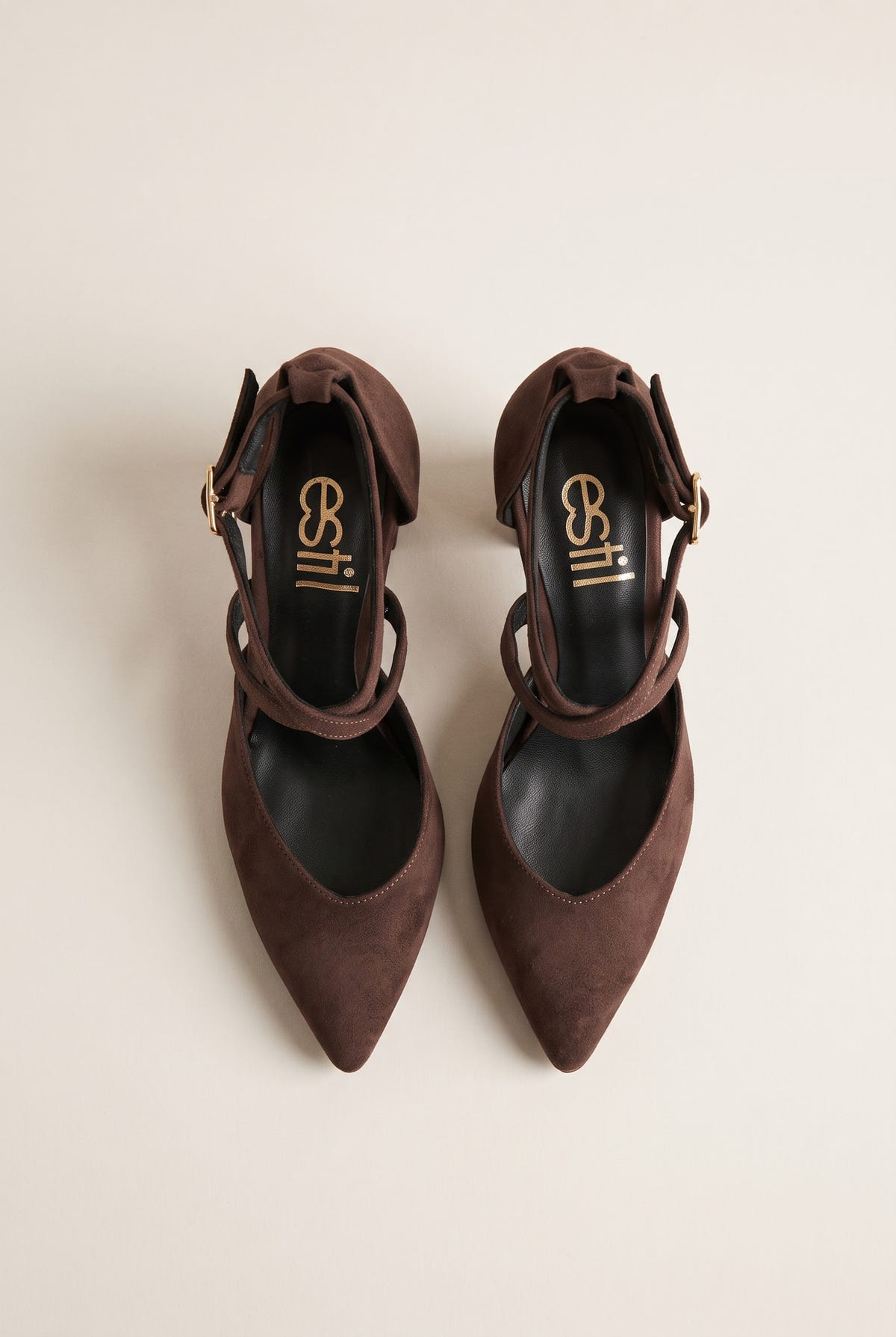 Block Heel Pumps Crossover Strap - Brown Suede