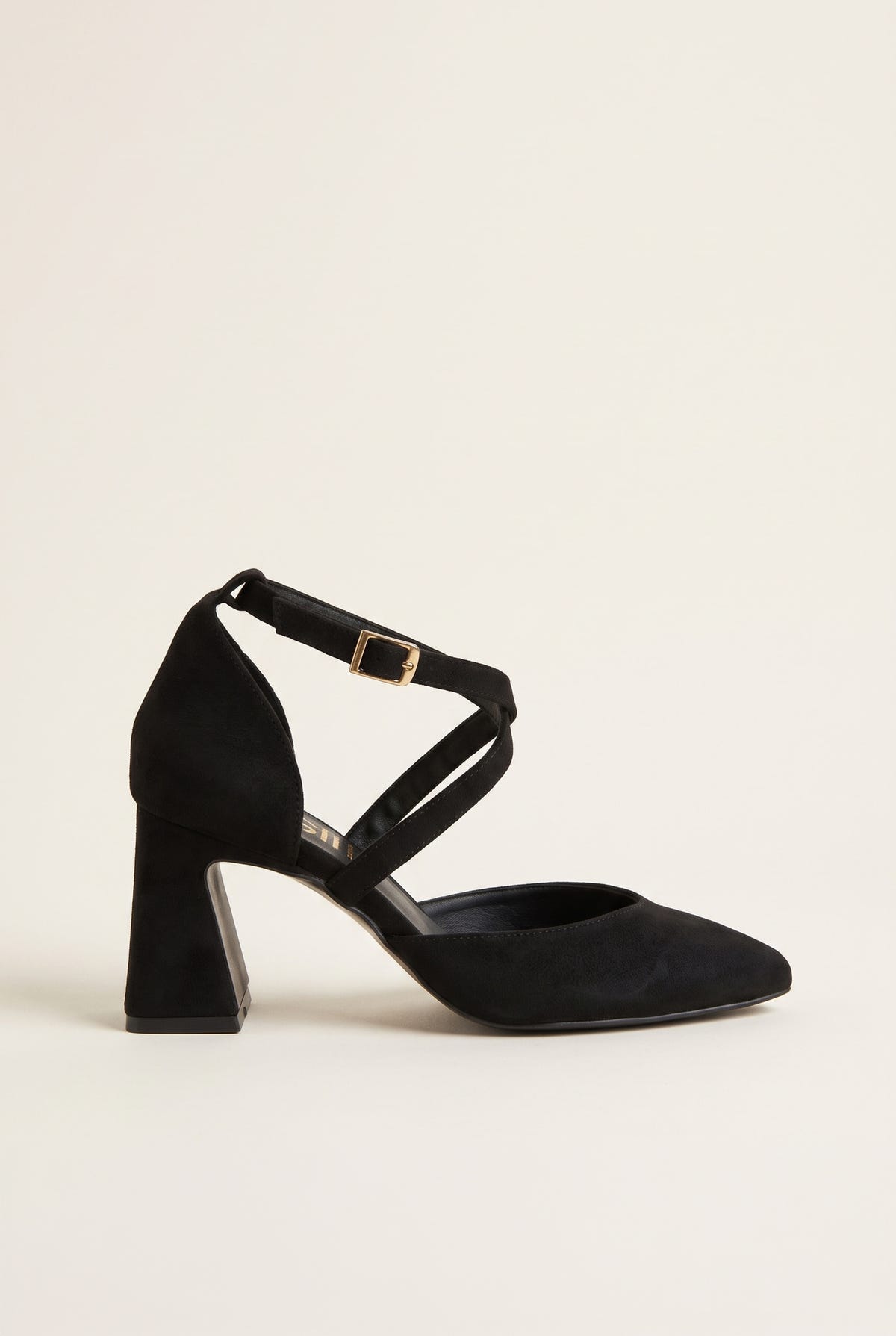 Block Heel Pumps Crossover Strap - Black Suede