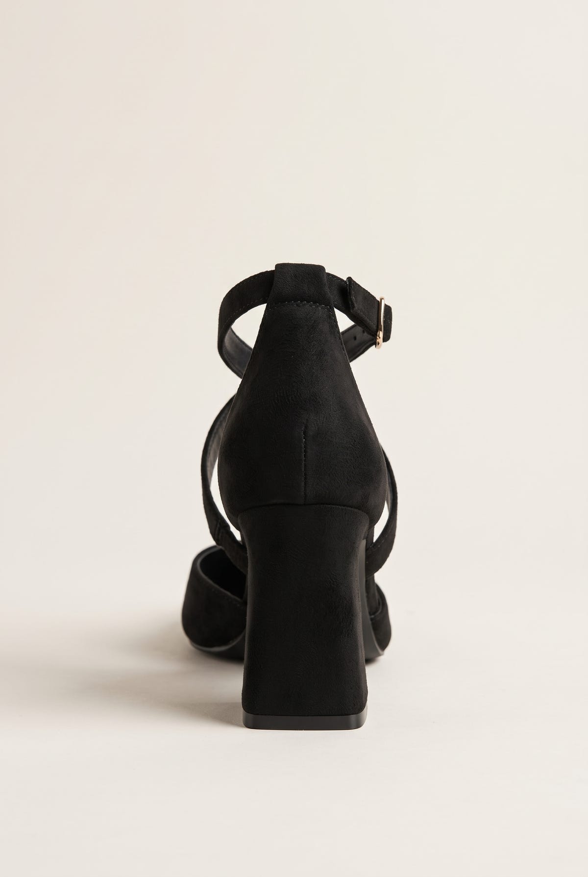 Block Heel Pumps Crossover Strap - Black Suede
