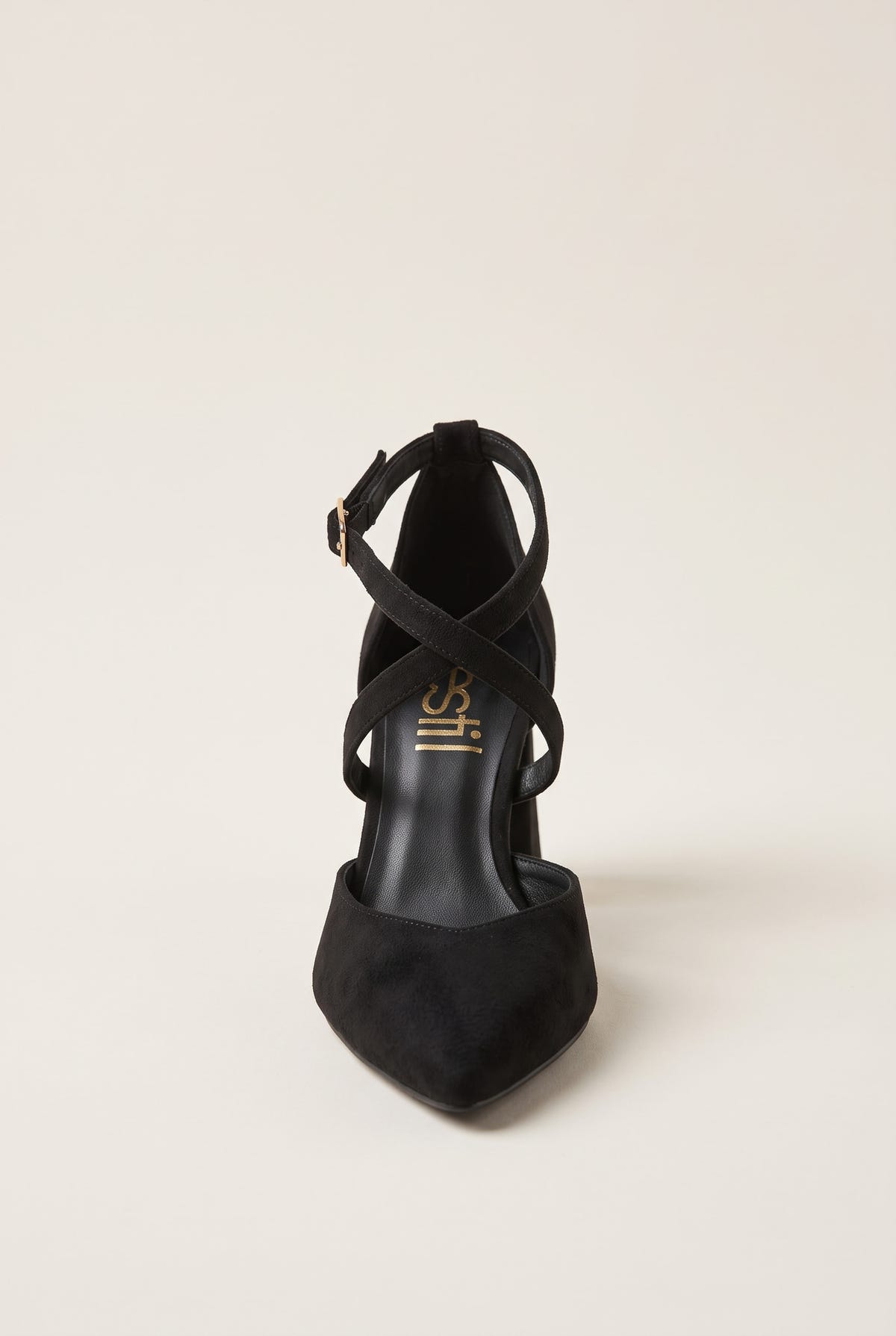 Block Heel Pumps Crossover Strap - Black Suede