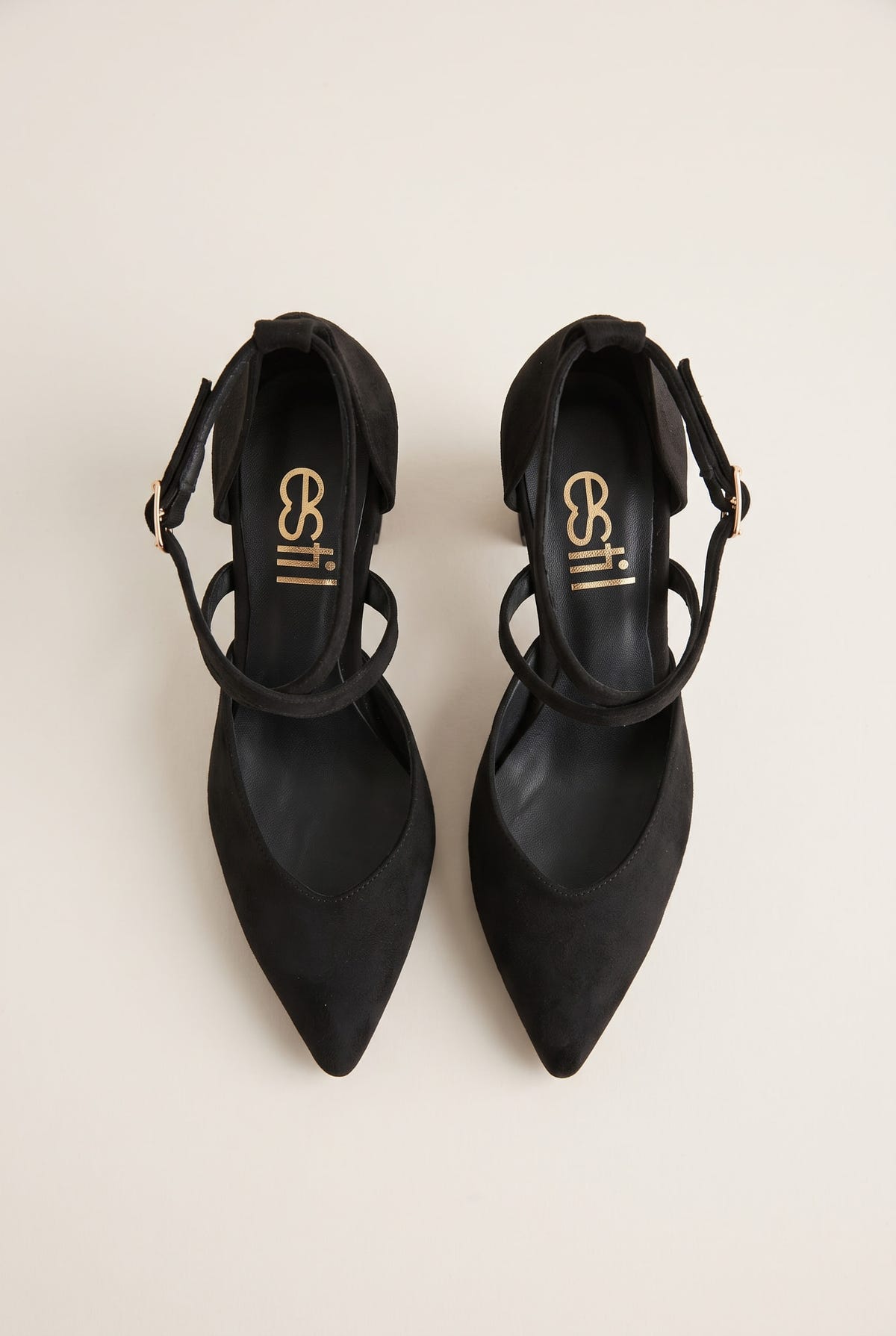 Block Heel Pumps Crossover Strap - Black Suede