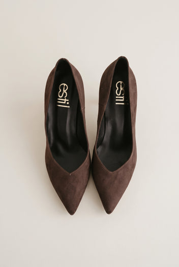 Stiletto Pumps Pointed Toe - Brown Suede