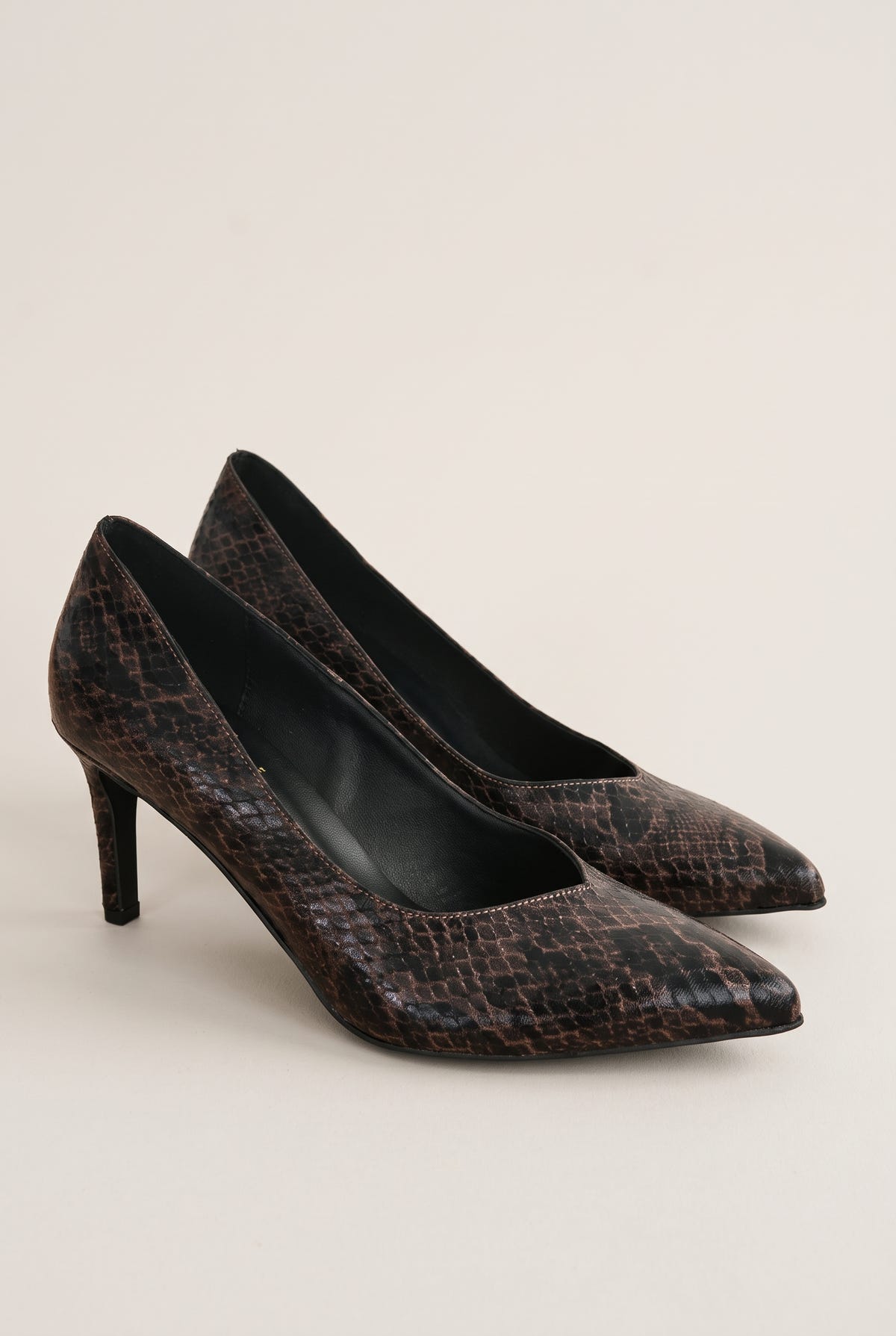 Stiletto Pumps Pointed Toe - Brown Snake Print