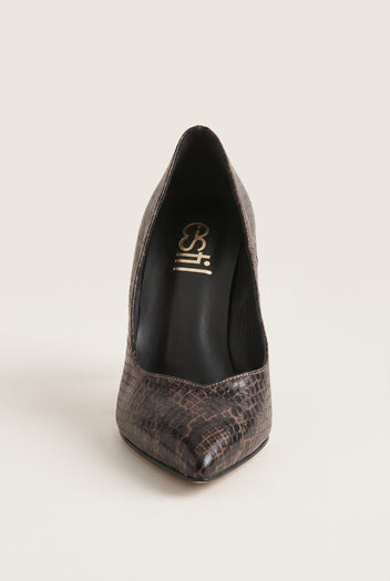 Stiletto Pumps Pointed Toe - Brown Snake Print