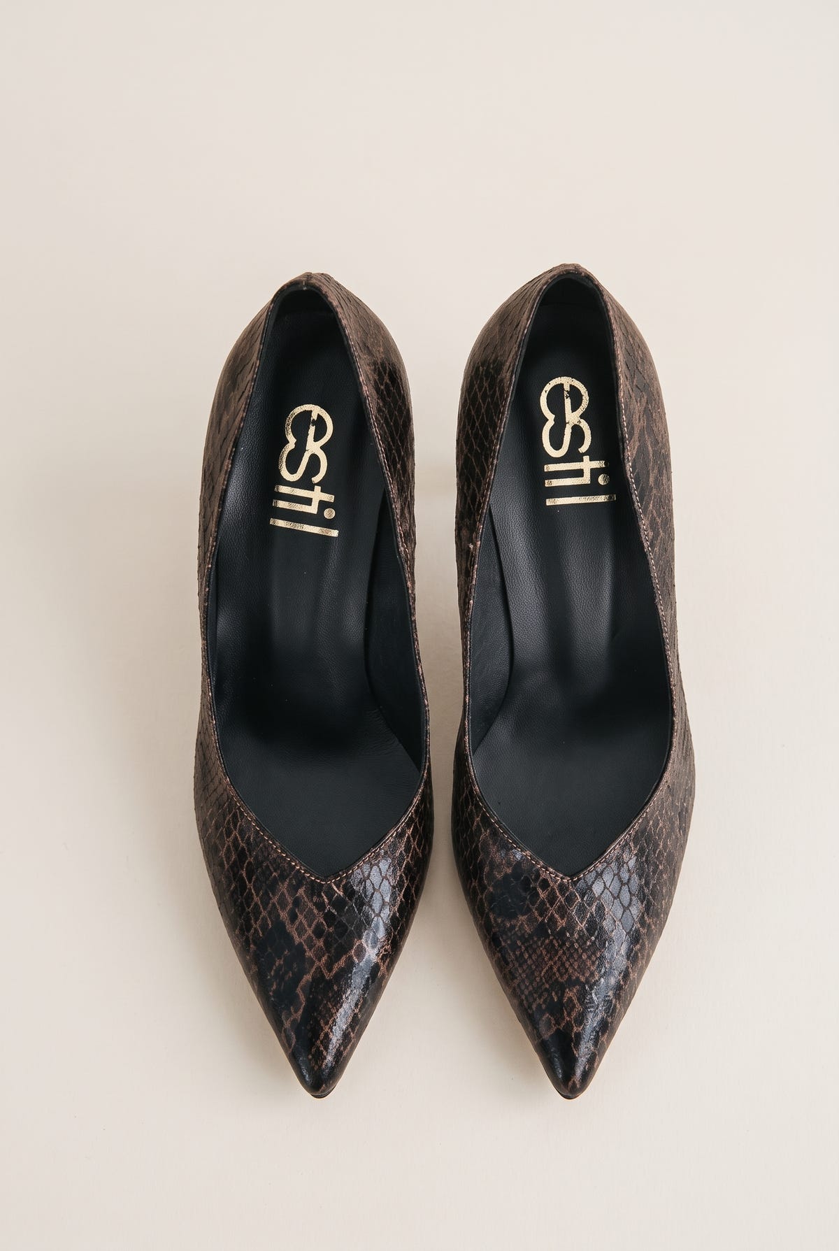Stiletto Pumps Pointed Toe - Brown Snake Print