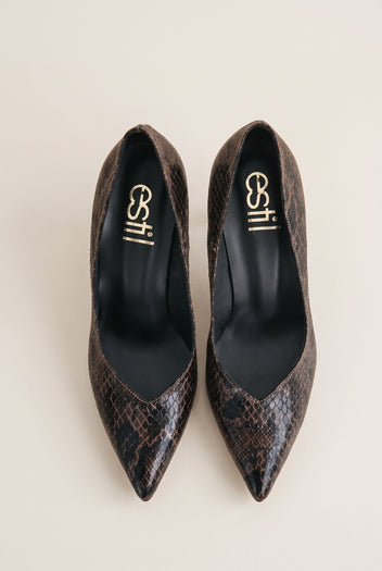 Stiletto Pumps Pointed Toe - Brown Snake Print