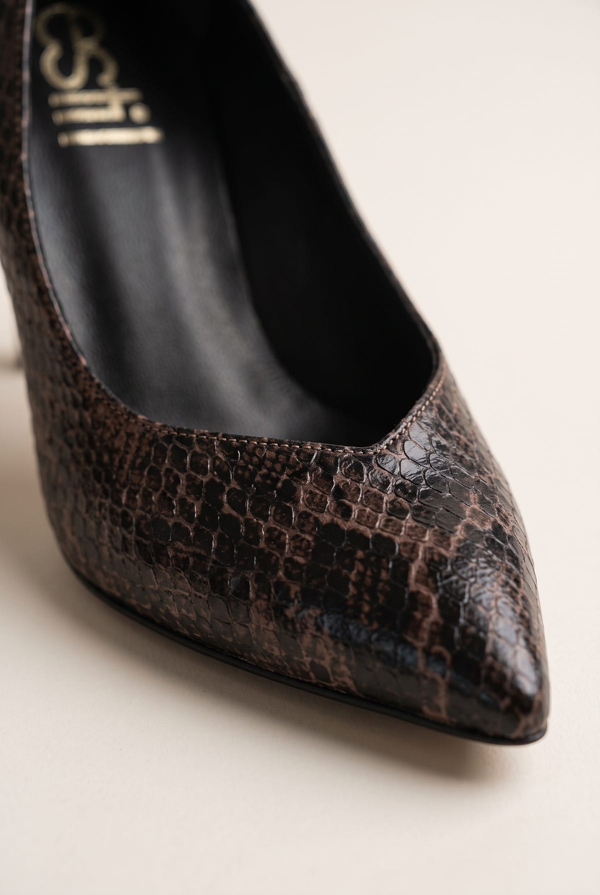 Stiletto Pumps Pointed Toe - Brown Snake Print