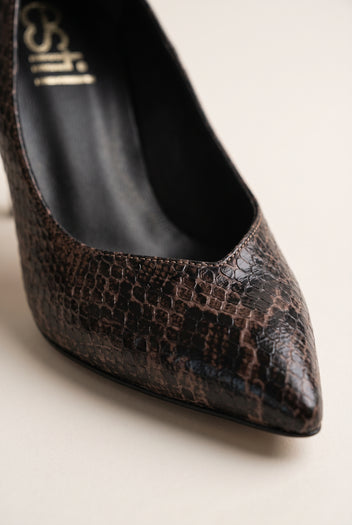 Stiletto Pumps Pointed Toe - Brown Snake Print