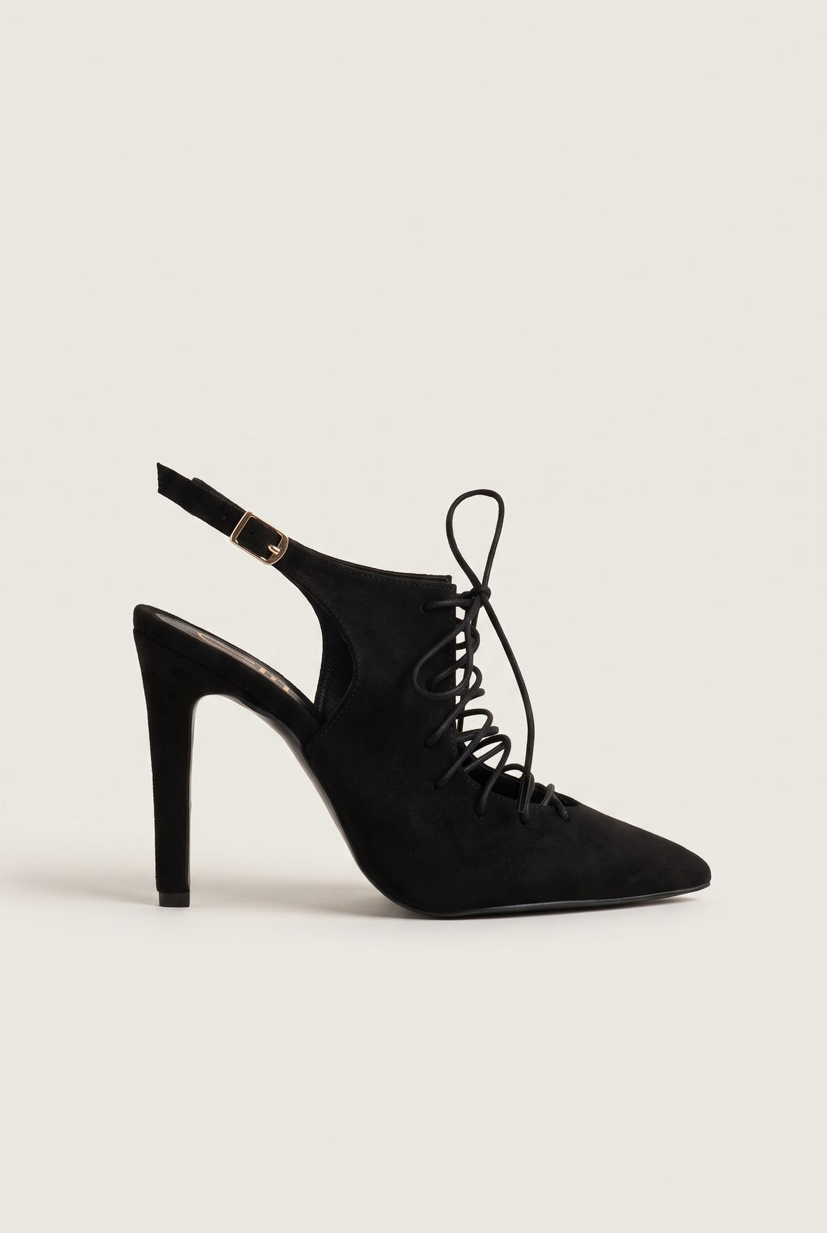 Stiletto Slingback Pumps Lace Up - Black Suede