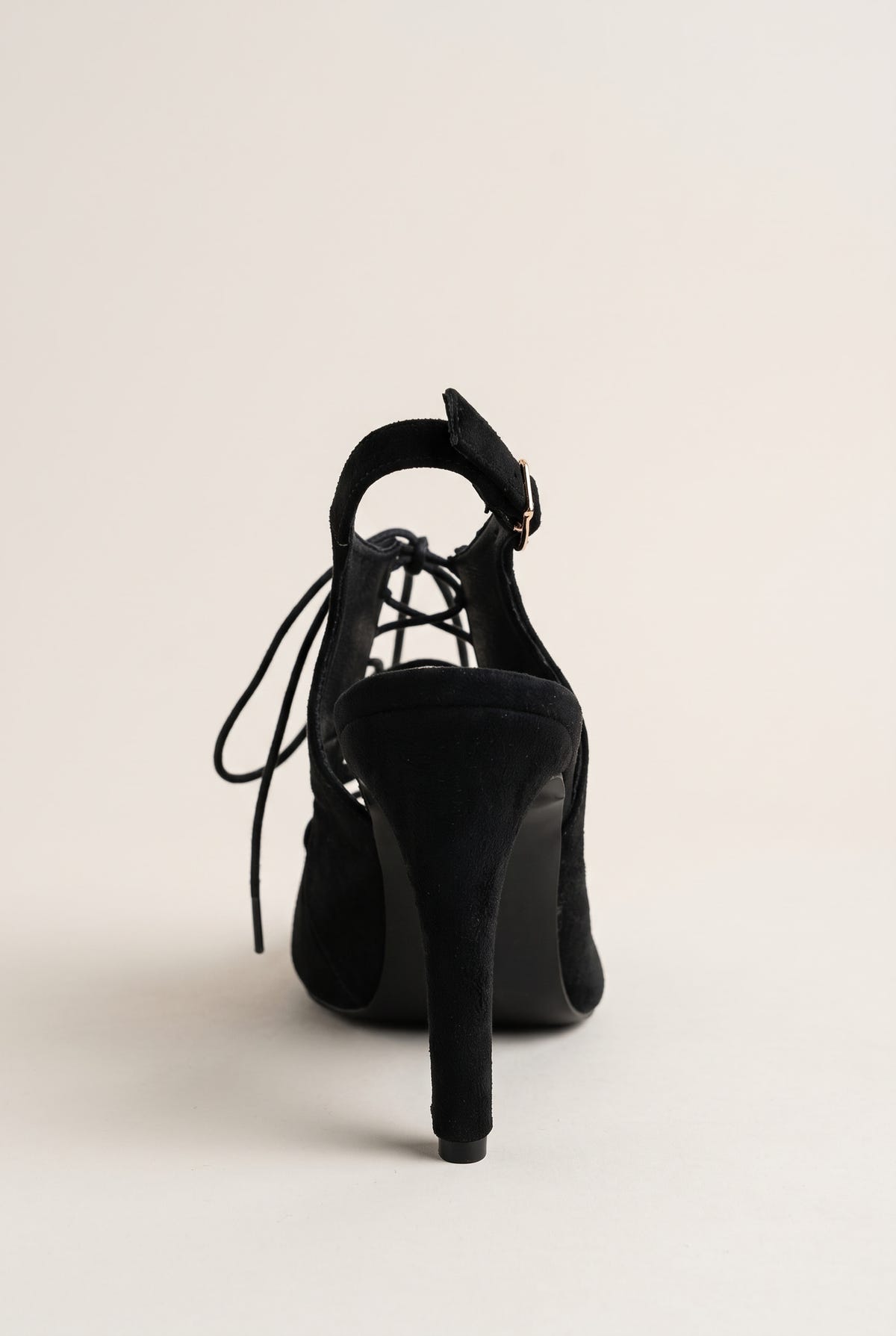 Stiletto Slingback Pumps Lace Up - Black Suede