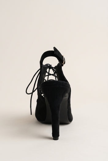 Stiletto Slingback Pumps Lace Up - Black Suede