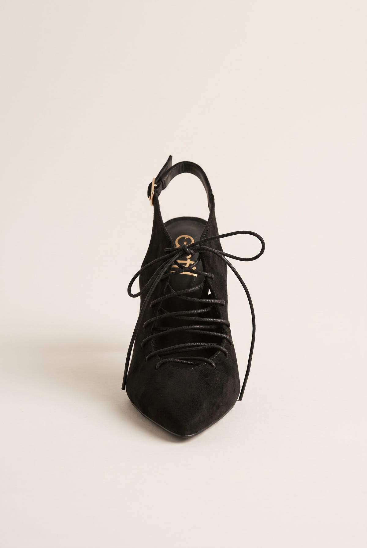 Stiletto Slingback Pumps Lace Up - Black Suede