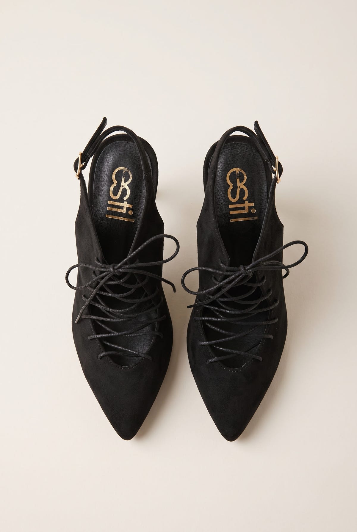 Stiletto Slingback Pumps Lace Up - Black Suede