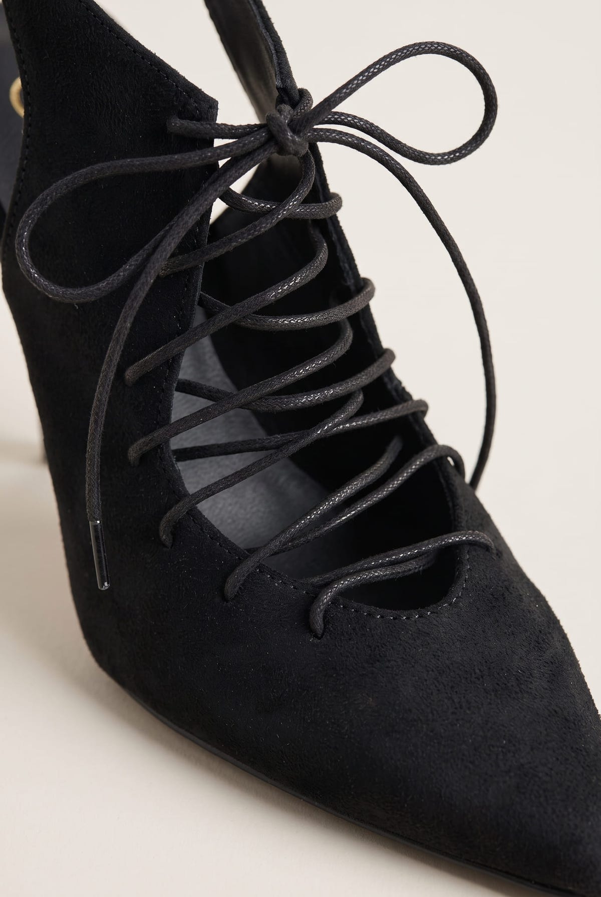 Stiletto Slingback Pumps Lace Up - Black Suede
