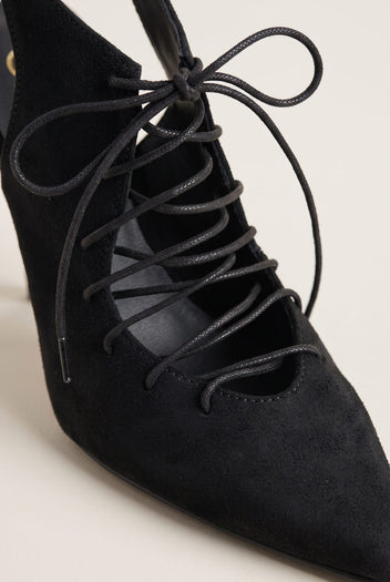 Stiletto Slingback Pumps Lace Up - Black Suede