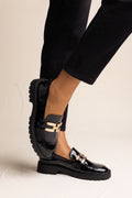 Chunky Sole Loafers Metallic Detail - Black Patent