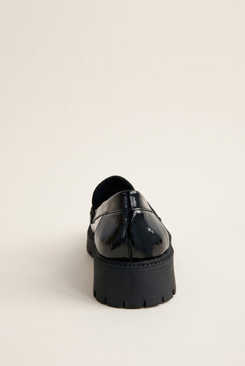 Chunky Sole Loafers Metallic Detail - Black Patent