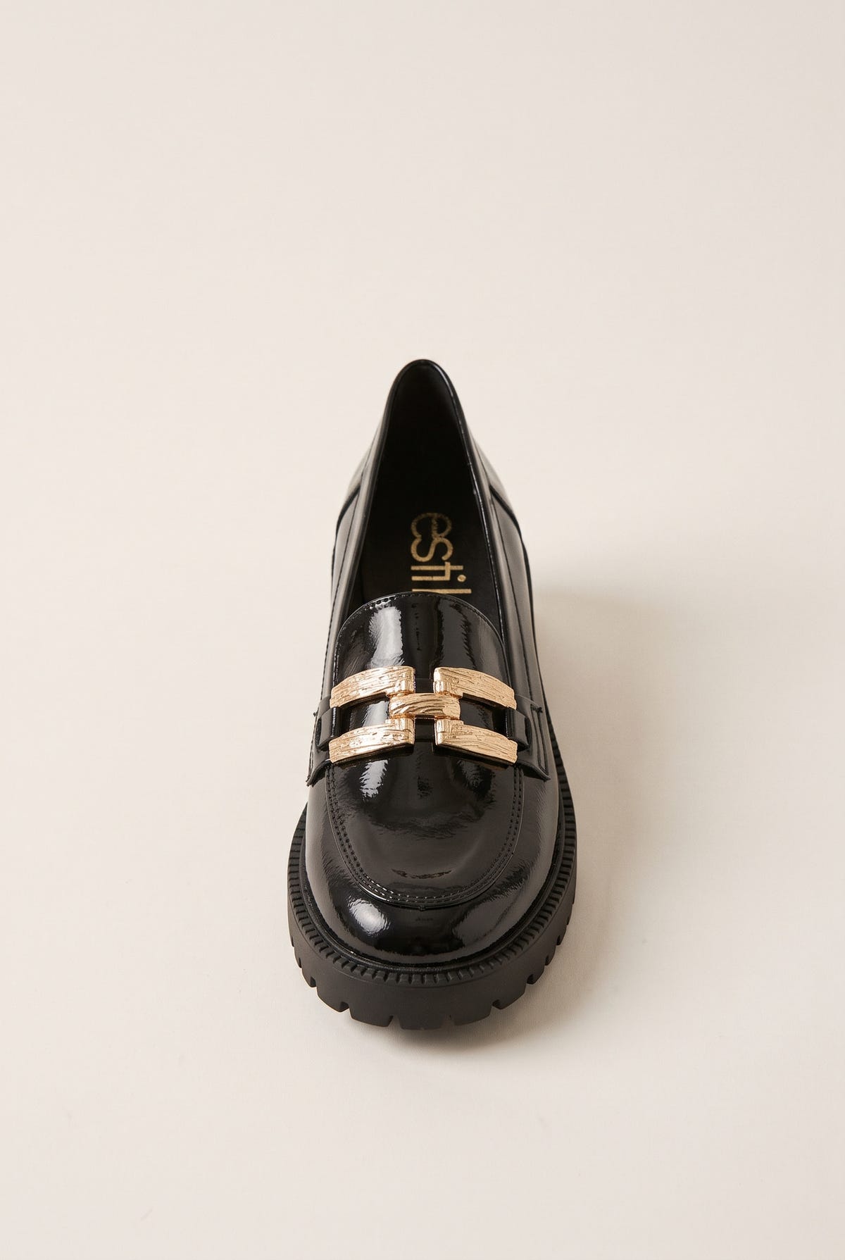 Chunky Sole Loafers Metallic Detail - Black Patent