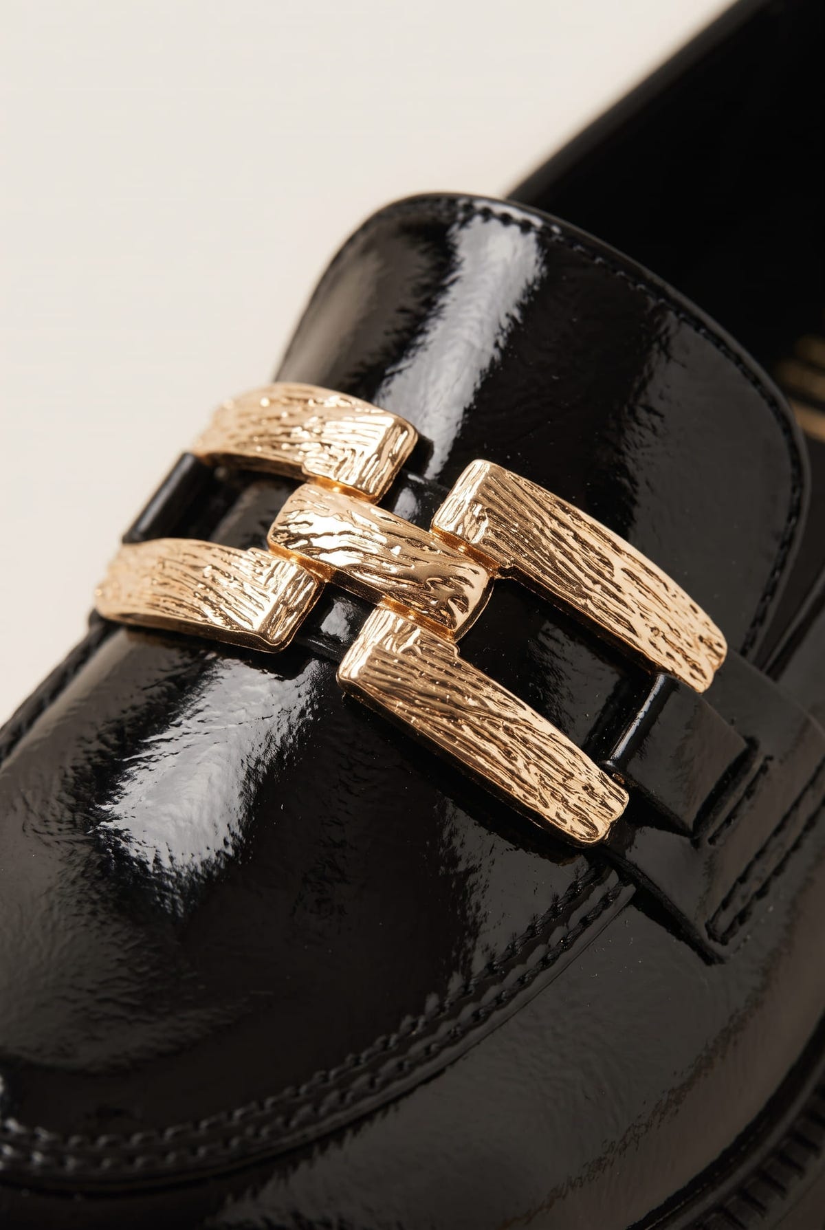 Chunky Sole Loafers Metallic Detail - Black Patent