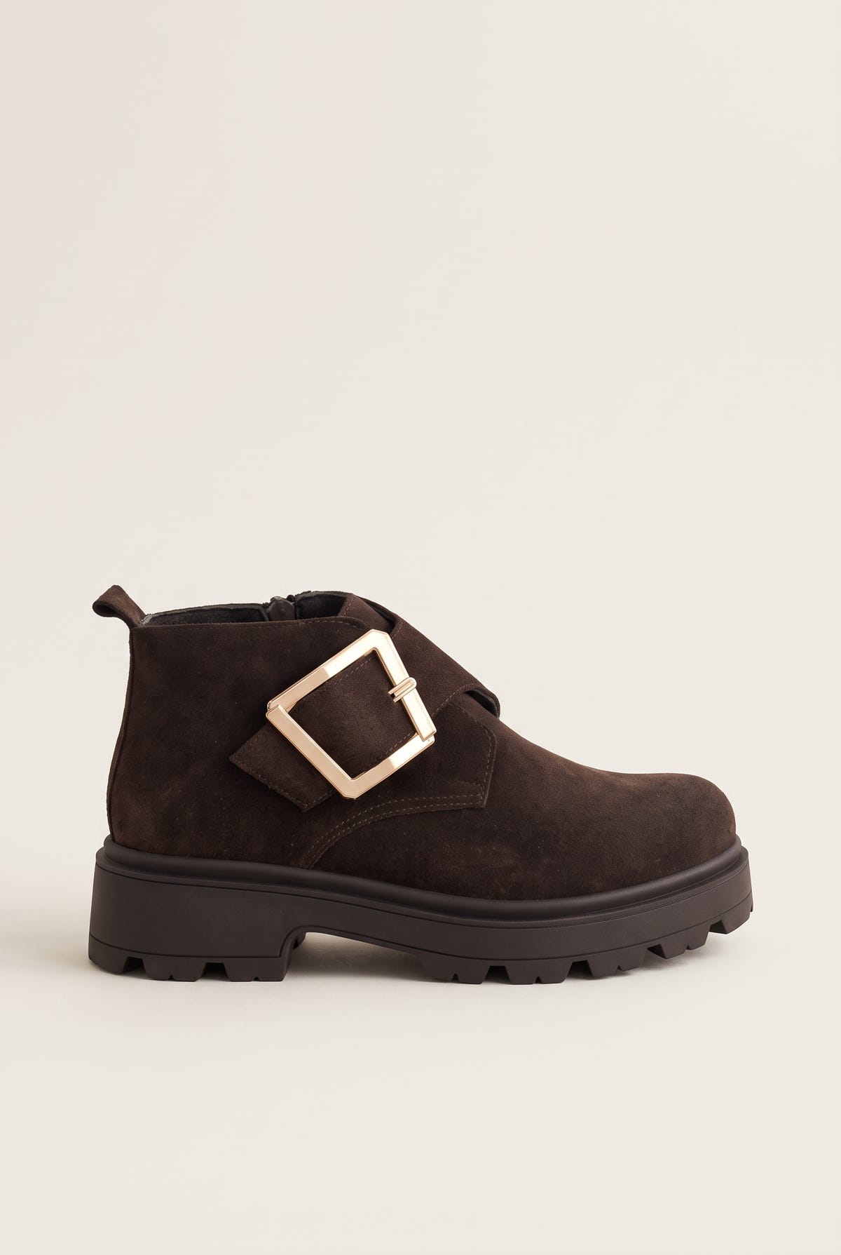 Ankle Boots Statement Buckle - Brown Suede