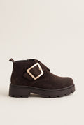 Ankle Boots Statement Buckle - Brown Suede