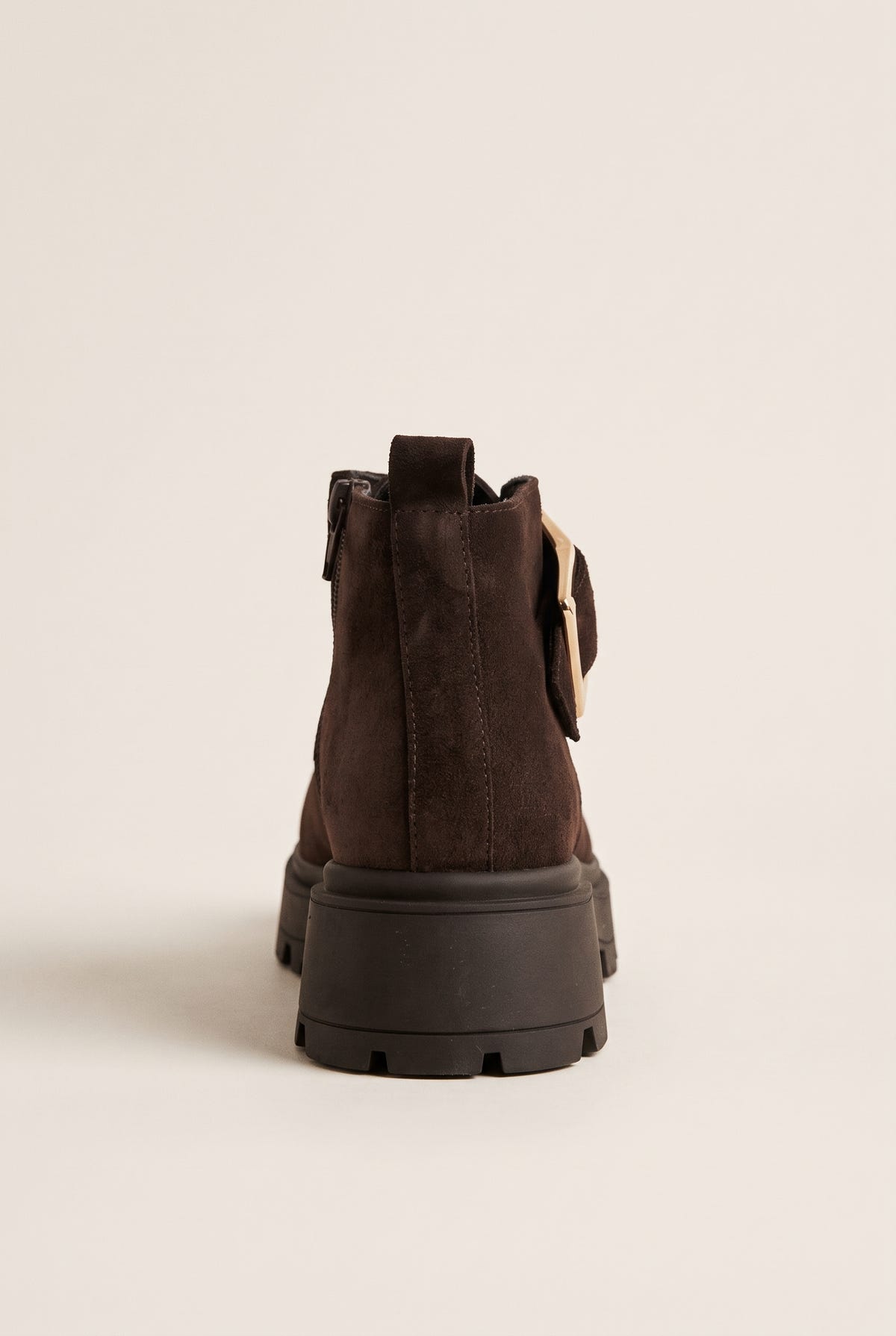 Ankle Boots Statement Buckle - Brown Suede