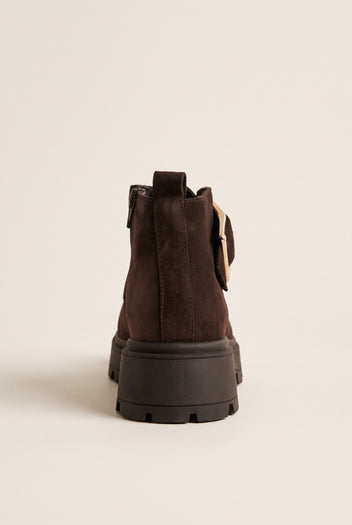 Ankle Boots Statement Buckle - Brown Suede