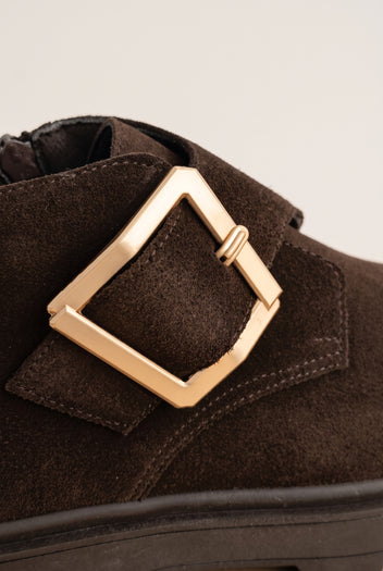 Ankle Boots Statement Buckle - Brown Suede