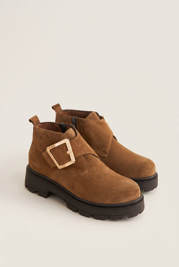 Ankle Boots Statement Buckle - Taupe Suede
