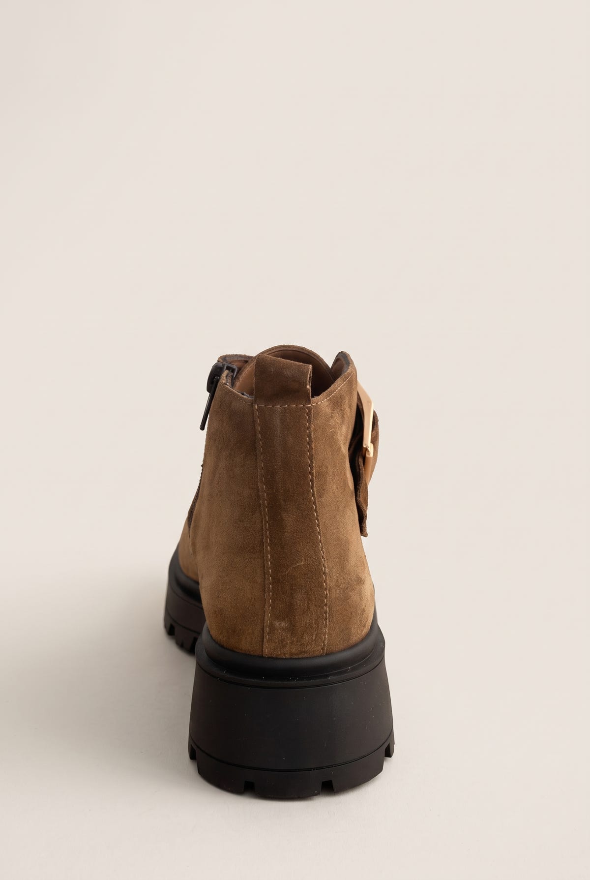 Ankle Boots Statement Buckle - Taupe Suede