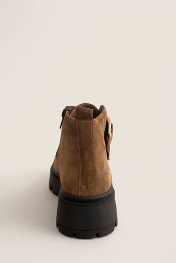 Ankle Boots Statement Buckle - Taupe Suede