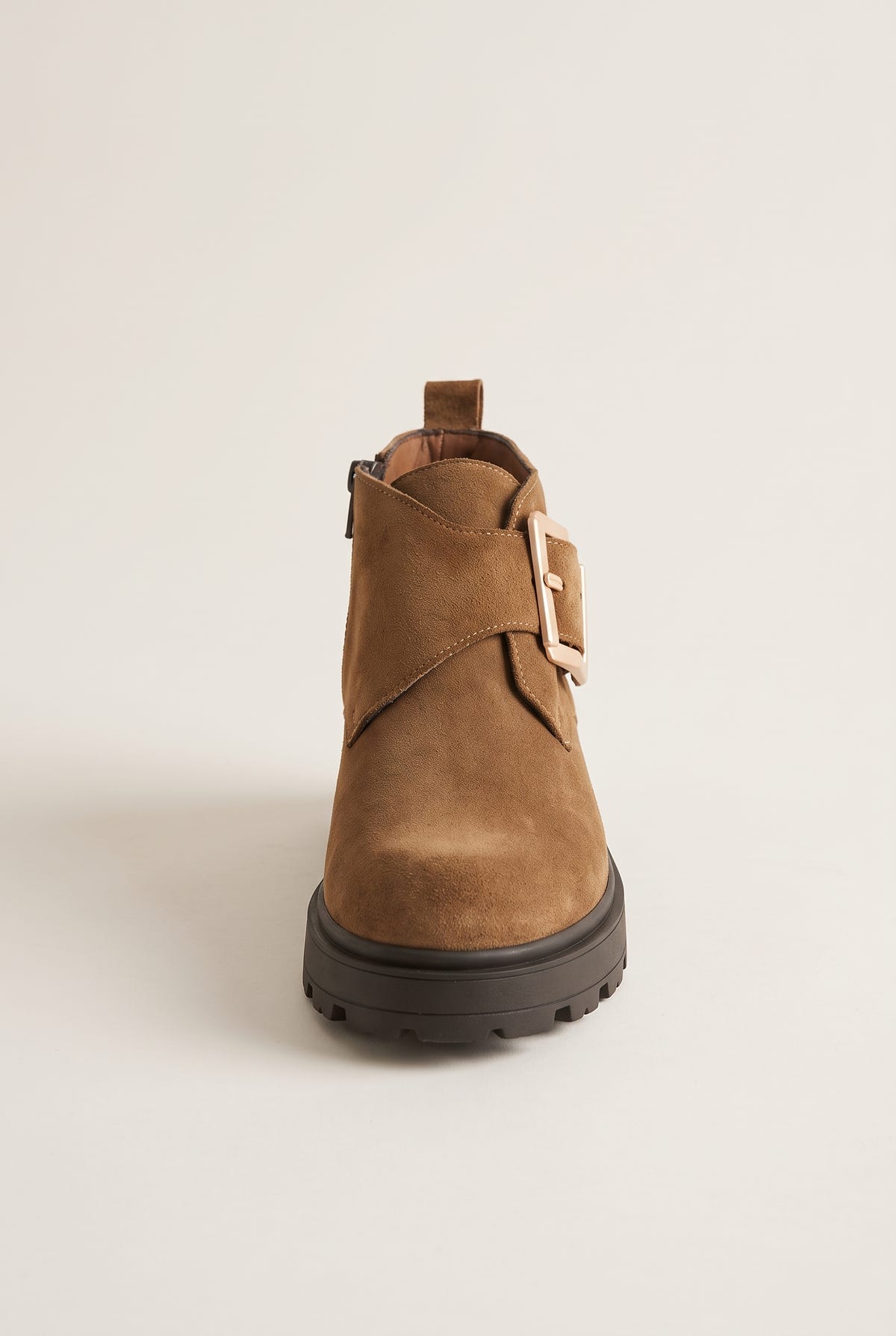 Ankle Boots Statement Buckle - Taupe Suede