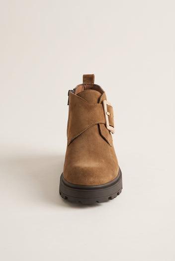 Ankle Boots Statement Buckle - Taupe Suede