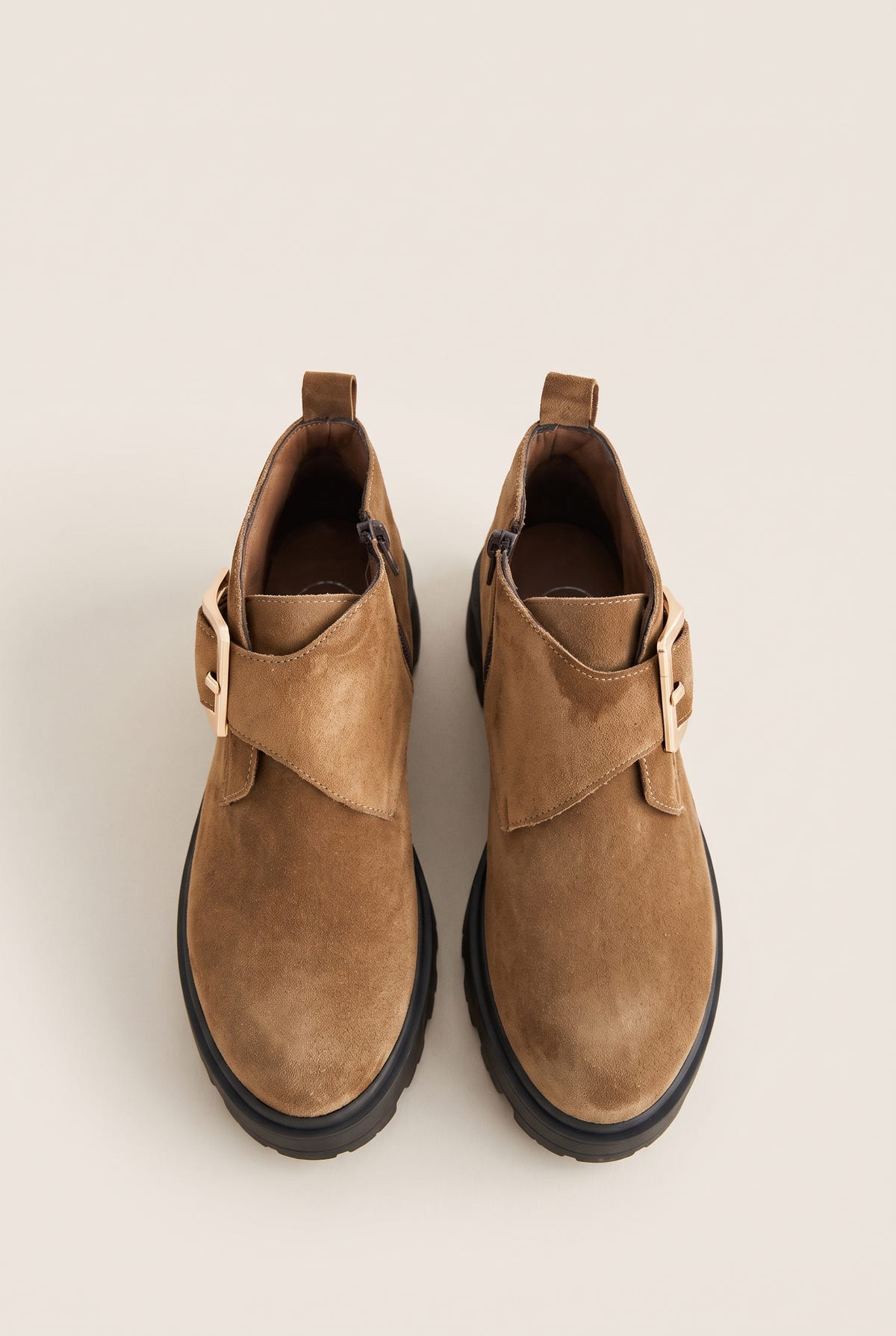 Ankle Boots Statement Buckle - Taupe Suede