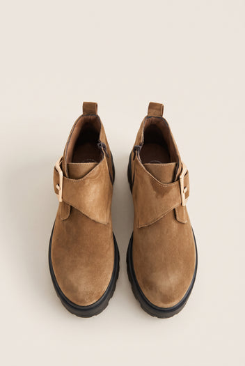 Ankle Boots Statement Buckle - Taupe Suede