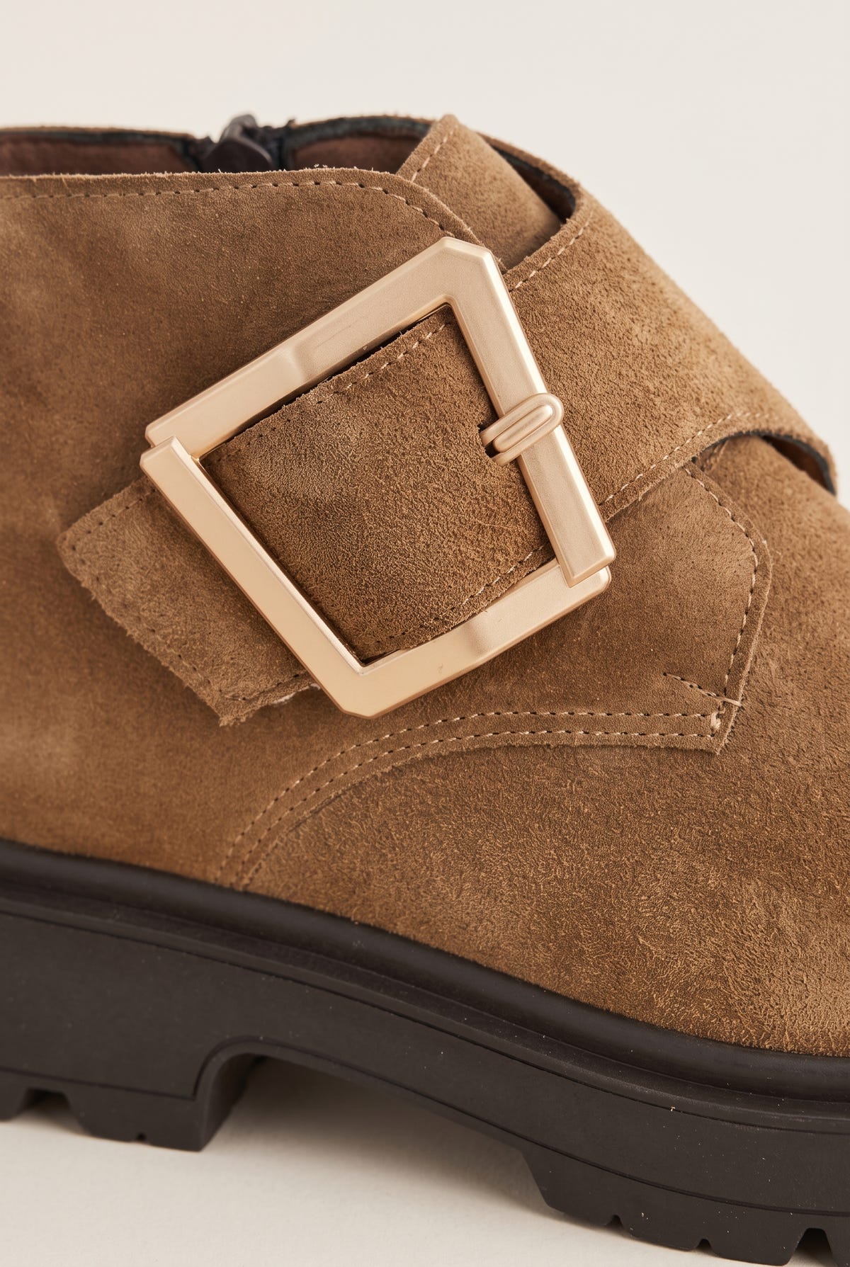 Ankle Boots Statement Buckle - Taupe Suede