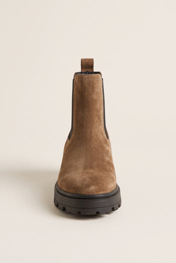 Chelsea Ankle Boots Round Toe - Taupe Suede