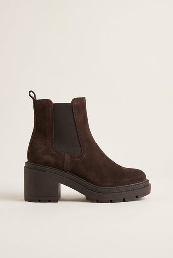 Chelsea Ankle Boots Block Heel - Brown Suede