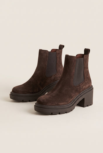 Chelsea Ankle Boots Block Heel - Brown Suede