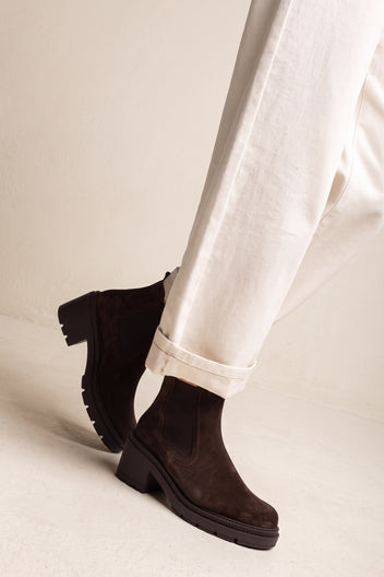 Chelsea Ankle Boots Block Heel - Brown Suede