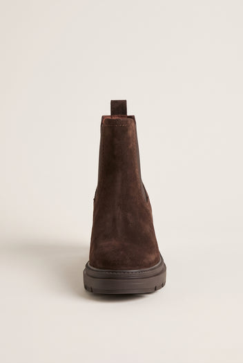 Chelsea Ankle Boots Block Heel - Brown Suede